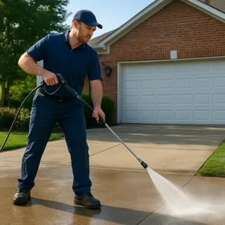 Power washing a work truck and equipment